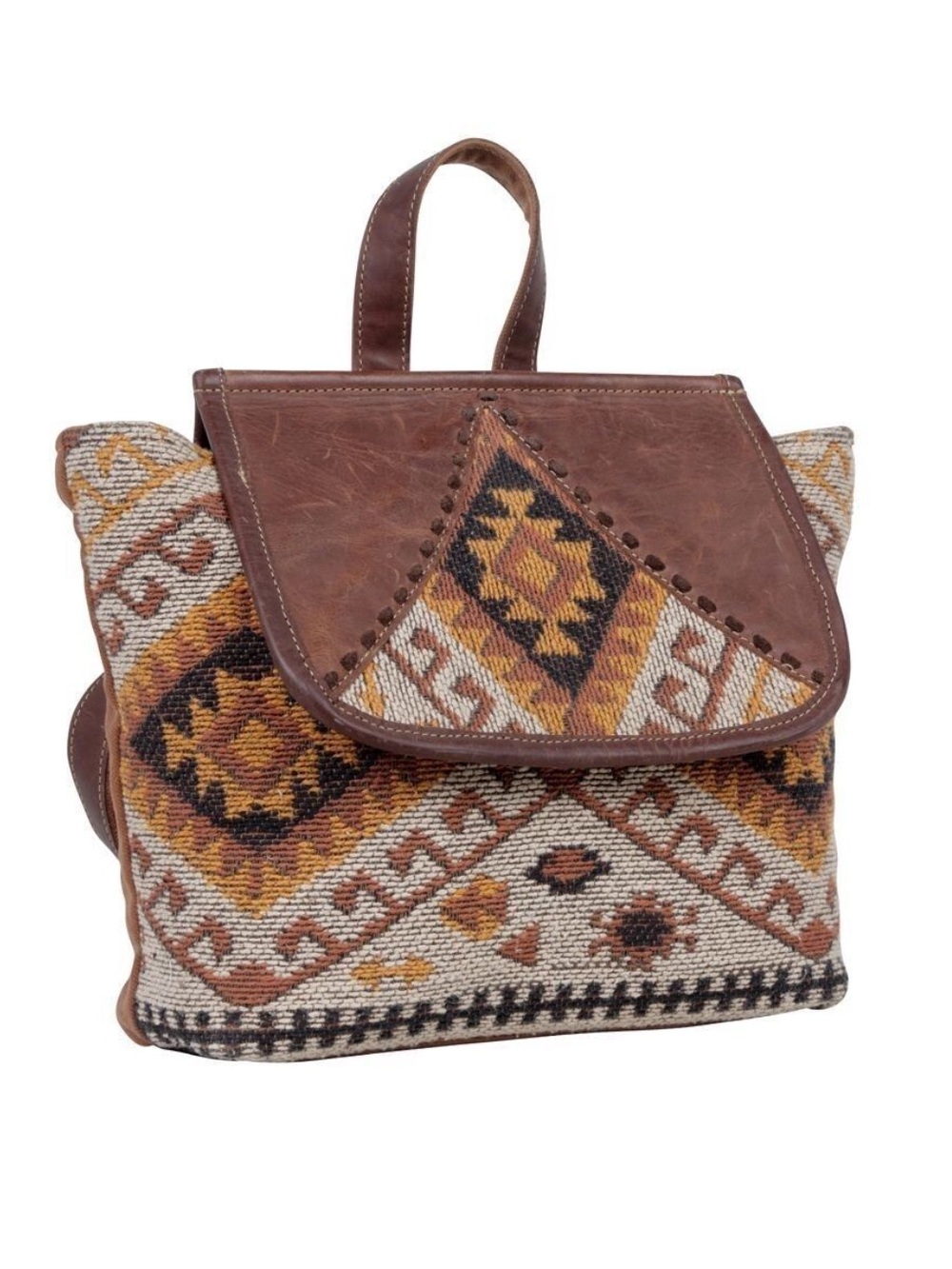 Myra Bag Terreous Backpack Cowhide Leather Upcycled Canvas Handmade in India